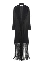GABRIELA HEARTS MCAFFREY FRINGE COAT IN BLACK DOUBLE-FACE RECYCLED CASHMERE WITH SILK MACRAME