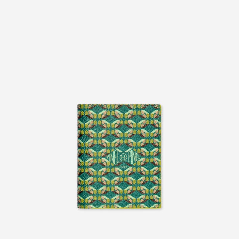 PINEL ET PINEL PIPO 2C COATED CANVAS CARD HOLDER EMERAUDE/ACIDULé