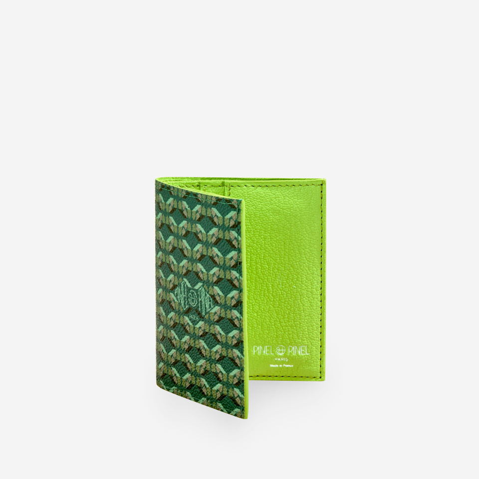 PINEL ET PINEL PIPO 2C COATED CANVAS CARD HOLDER EMERAUDE/ACIDULé
