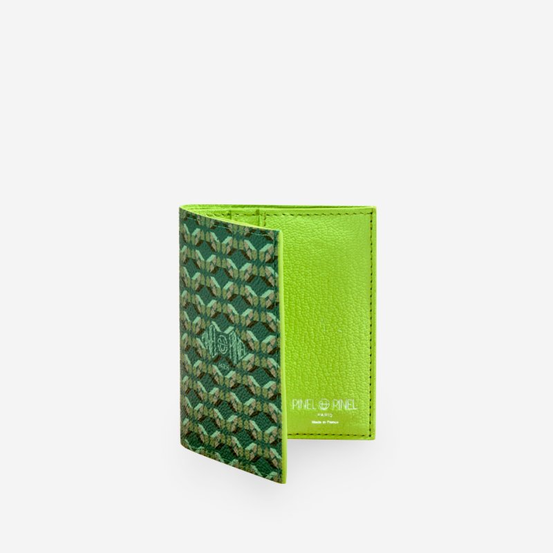 PINEL ET PINEL PIPO 2C COATED CANVAS CARD HOLDER EMERAUDE/ACIDULé