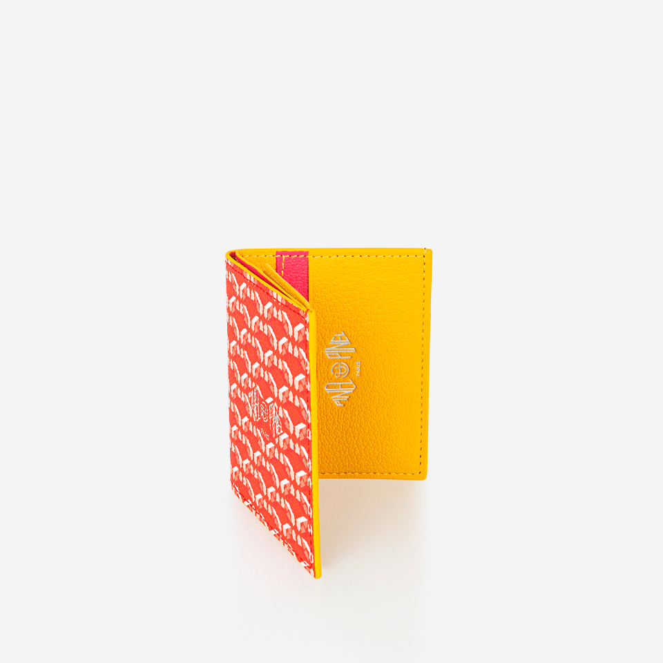 PINEL ET PINEL PIPO 2C COATED CANVAS CARD HOLDER  POPPY/MIMOSA