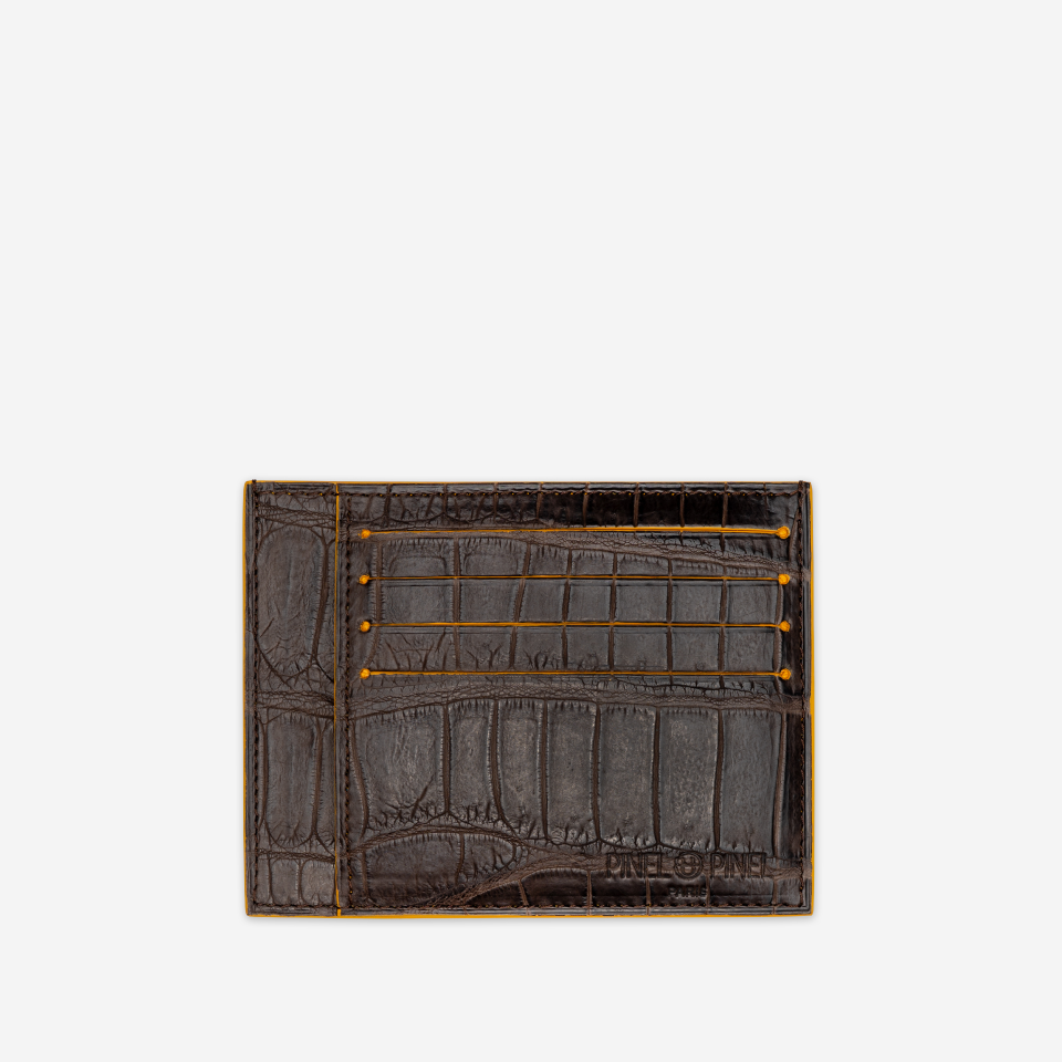 PINEL ET PINEL PIERROT CROCODILE AND GOATSKIN CARD HOLDER BROWN (CR)