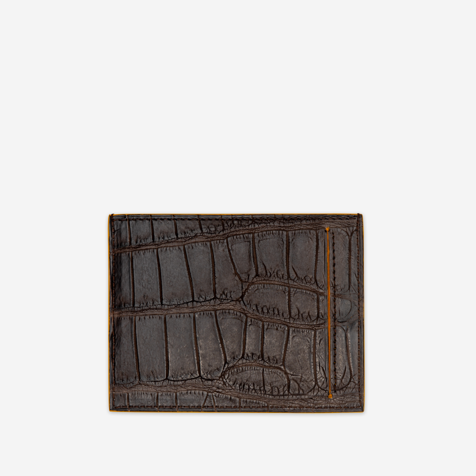 PINEL ET PINEL PIERROT CROCODILE AND GOATSKIN CARD HOLDER BROWN (CR)