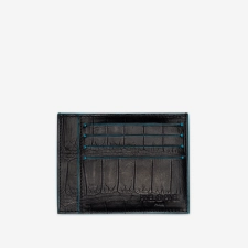 PINEL ET PINEL PIERROT CROCODILE AND GOATSKIN CARD HOLDER BLUE JEAN