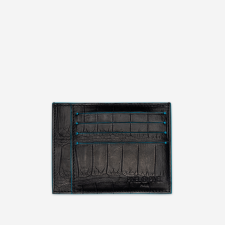 PINEL ET PINEL PIERROT CROCODILE AND GOATSKIN CARD HOLDER BLUE JEAN