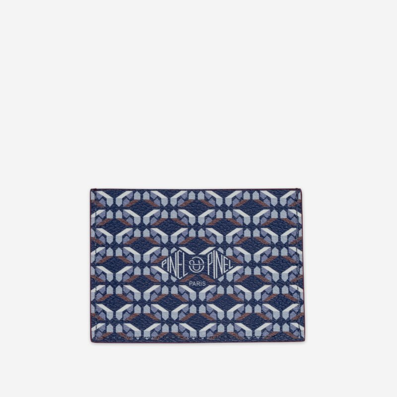 PINEL ET PINEL POP 3C COATED CANVAS CARD HOLDER INDIGO INT. BORDEAUX