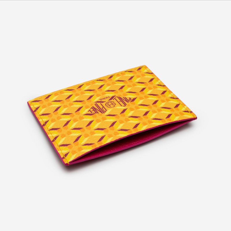 PINEL ET PINEL POP 3C COATED CANVAS CARD HOLDER LEMON INT. FUCHSIA