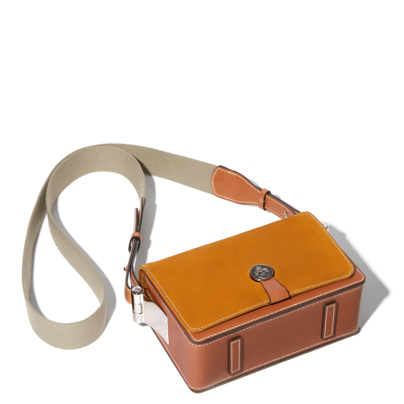 JOSEPH DUCLOS SAINT-CLAIR MESSENGER IN MIEL ARPèGE LEATHER PALLADIUM PLATED BRASS