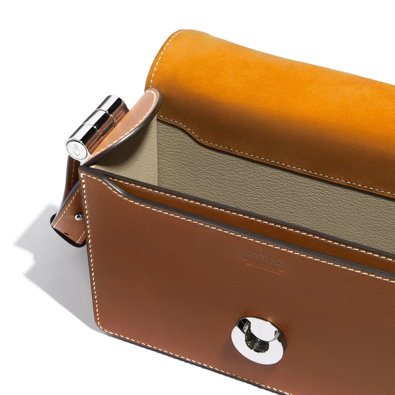 JOSEPH DUCLOS SAINT-CLAIR MESSENGER IN MIEL ARPèGE LEATHER PALLADIUM PLATED BRASS