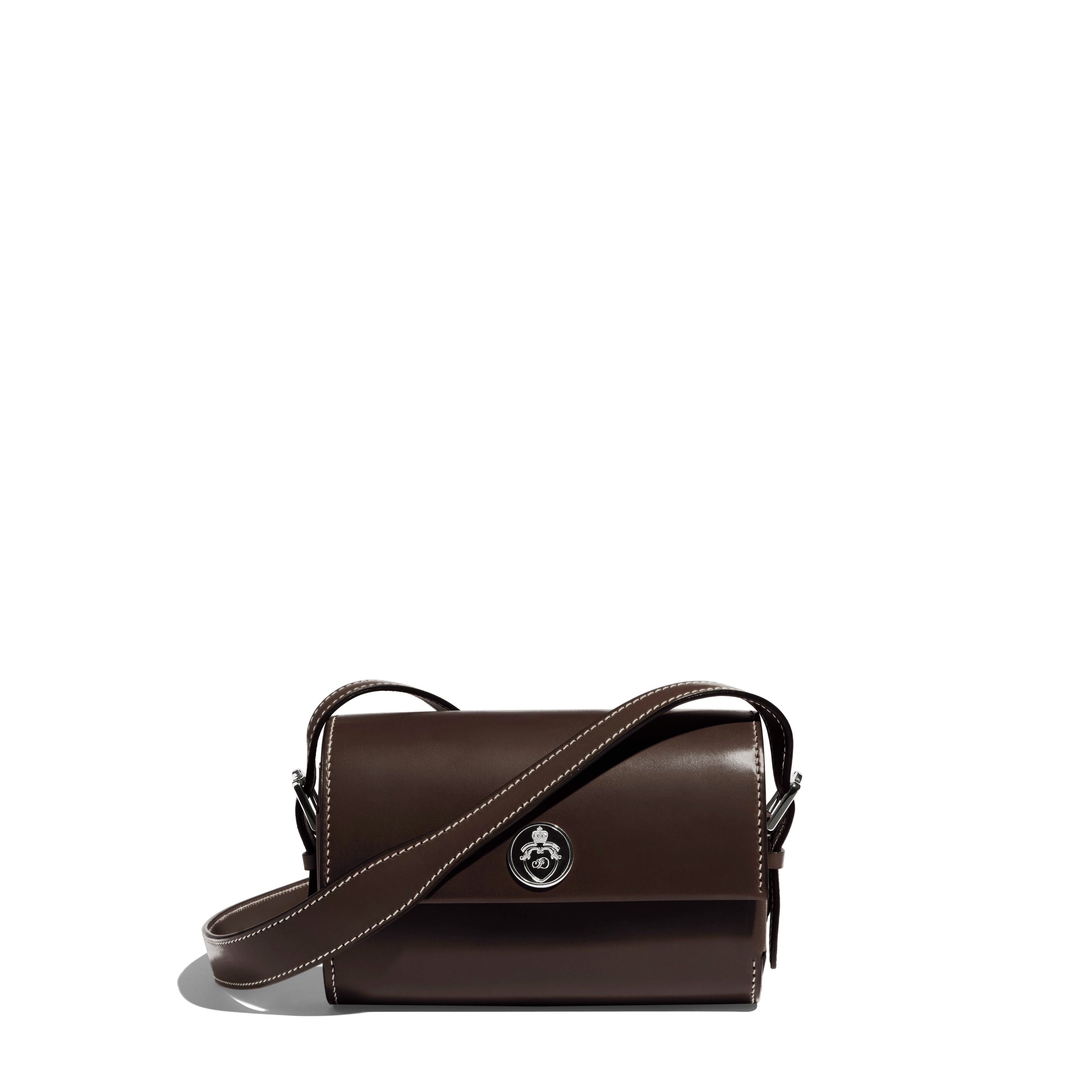 JOSEPH DUCLOS SAINT-CLAIR MINI CLUTCH IN MARRONNIER SYMPHONIE LEATHER MARRONNIER PALLADIUM PLATED BRASS