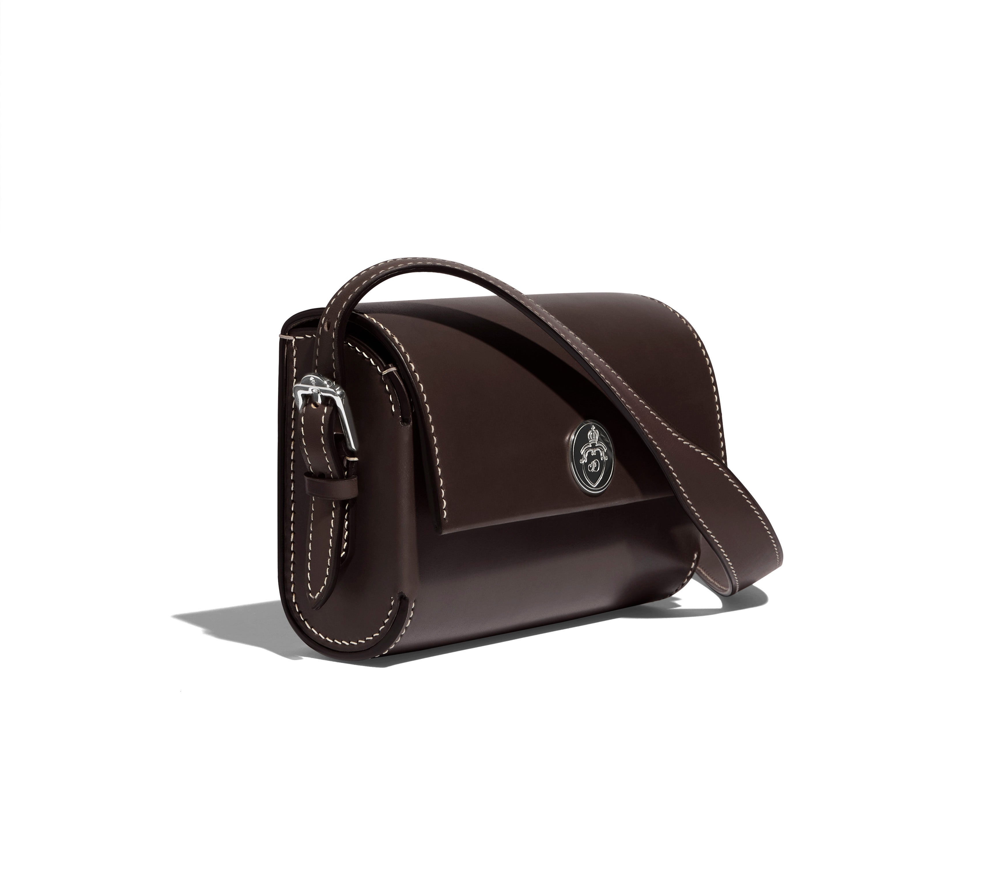 JOSEPH DUCLOS SAINT-CLAIR MINI CLUTCH IN MARRONNIER SYMPHONIE LEATHER MARRONNIER PALLADIUM PLATED BRASS