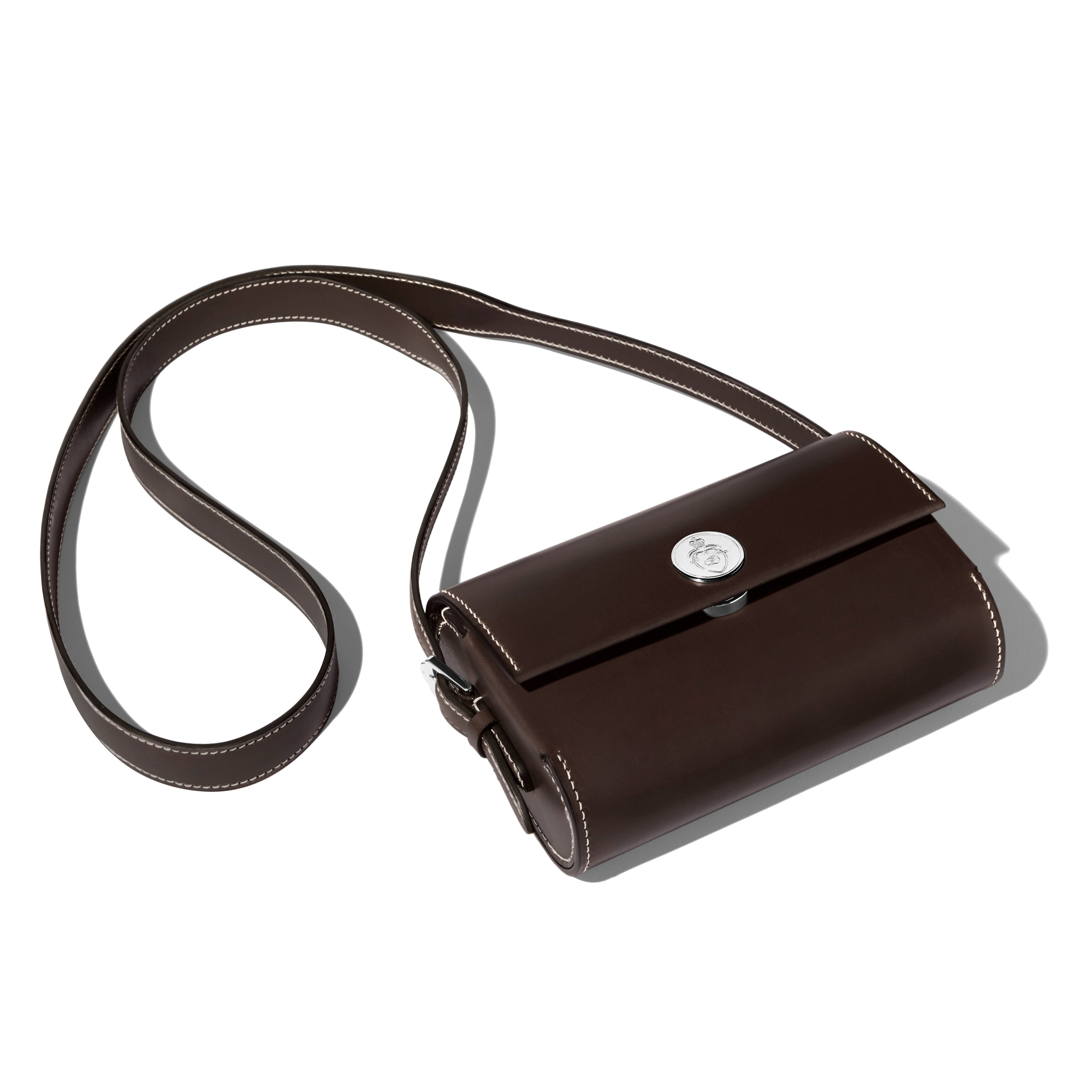 JOSEPH DUCLOS SAINT-CLAIR MINI CLUTCH IN MARRONNIER SYMPHONIE LEATHER MARRONNIER PALLADIUM PLATED BRASS