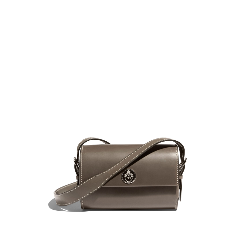 JOSEPH DUCLOS SAINT-CLAIR MINI CLUTCH IN ARDOISE SYMPHONIE LEATHER  PALLADIUM-PLATED BRASS