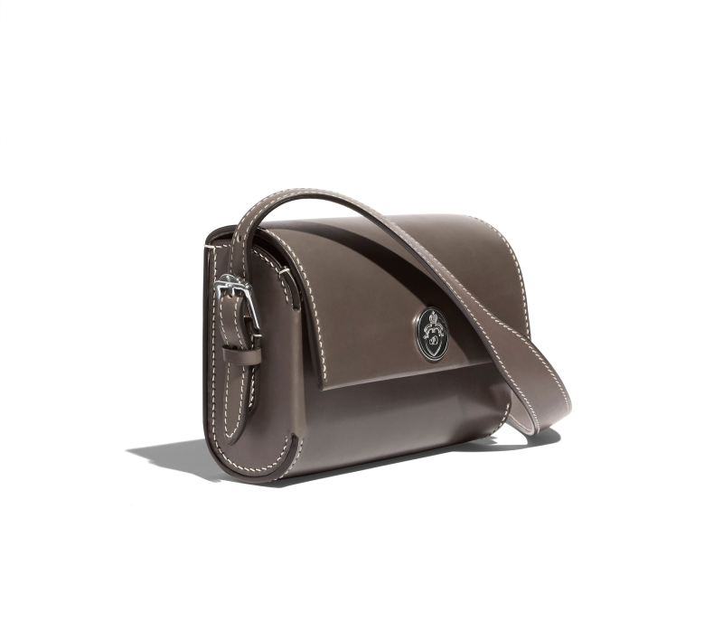 JOSEPH DUCLOS SAINT-CLAIR MINI CLUTCH IN ARDOISE SYMPHONIE LEATHER  PALLADIUM-PLATED BRASS