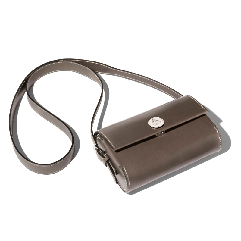 JOSEPH DUCLOS SAINT-CLAIR MINI CLUTCH IN ARDOISE SYMPHONIE LEATHER  PALLADIUM-PLATED BRASS