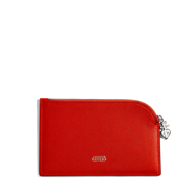 JOSEPH DUCLOS LECTOURE SMALL CASE IN COQUELICOT SONATE LEATHER COQUELICOT & PALLADIUM PLATED BRASS