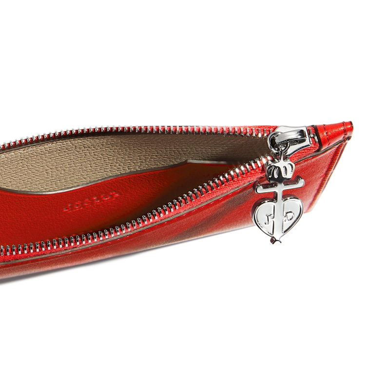 JOSEPH DUCLOS LECTOURE SMALL CASE IN COQUELICOT SONATE LEATHER COQUELICOT & PALLADIUM PLATED BRASS