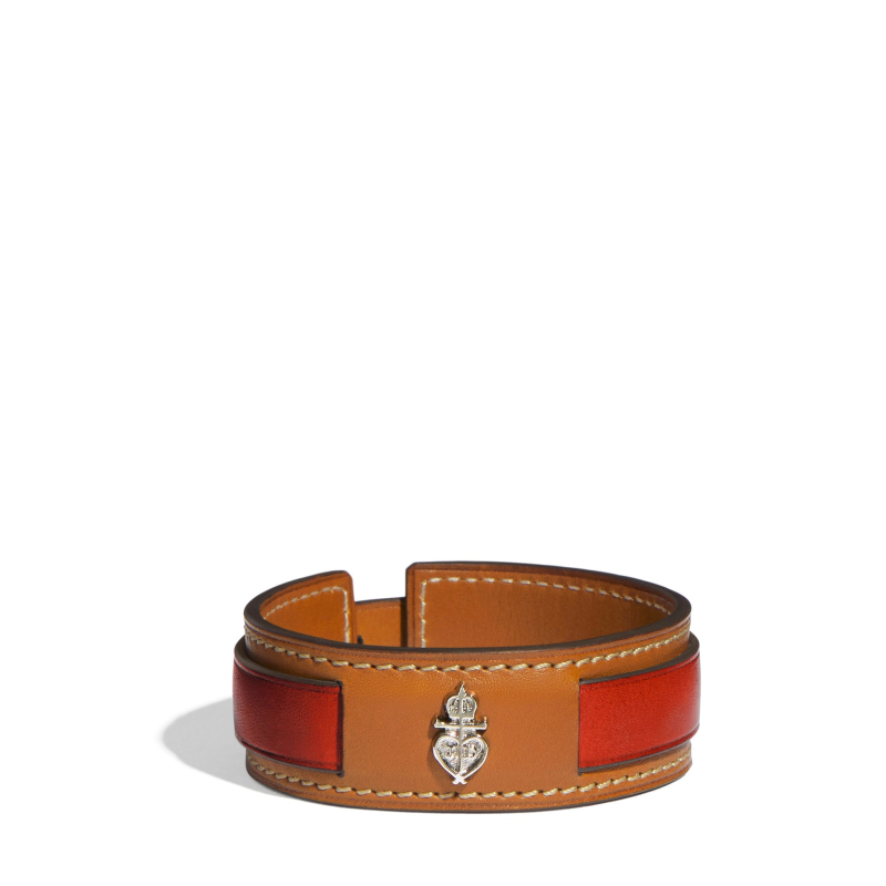 JOSEPH DUCLOS LECTOURE BRACELET IN COQUELICOT HéRITAGE LEATHER GOLD PLATED BRASS
