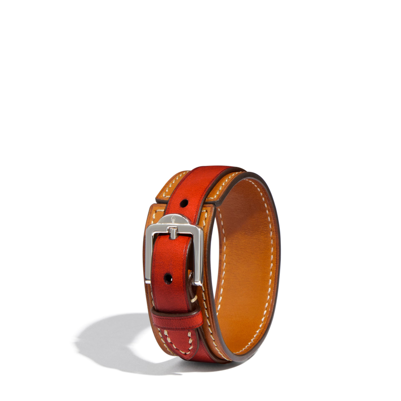 JOSEPH DUCLOS LECTOURE BRACELET IN COQUELICOT HéRITAGE LEATHER GOLD PLATED BRASS