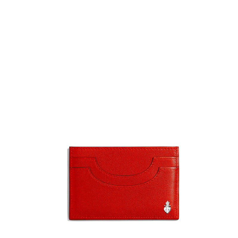JOSEPH DUCLOS LECTOURE CARDHOLDER IN COQUELICOT SONATE LEATHER COQUELICOT & PALLADIUM PLATED BRASS
