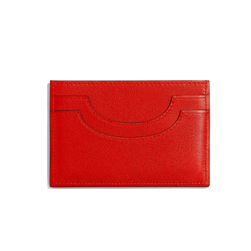 JOSEPH DUCLOS LECTOURE CARDHOLDER IN COQUELICOT SONATE LEATHER COQUELICOT & PALLADIUM PLATED BRASS