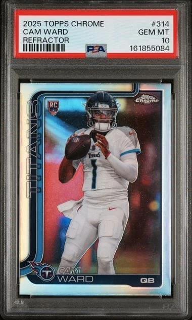 TOPPS CHROME CAM WARD #314 REFRACTOR RC FOOTBALL CARD PSA 10 GRADED 2025