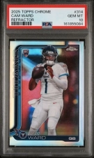 TOPPS CHROME CAM WARD #314 REFRACTOR RC FOOTBALL CARD PSA 10 GRADED 2025