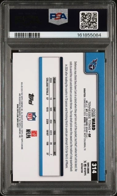 TOPPS CHROME CAM WARD #314 REFRACTOR RC FOOTBALL CARD PSA 10 GRADED 2025