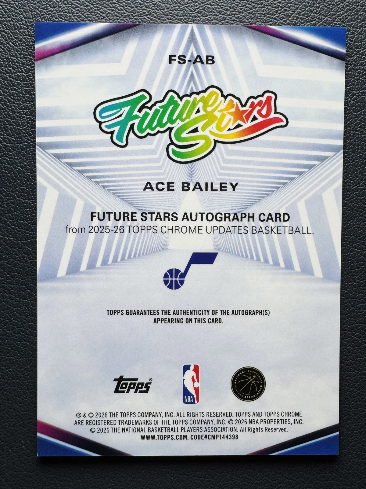 TOPPS CHROME ACE BAILEY RC ROOKIE FUTURE STARS GOLD REFRACTOR AUTO /50 2025-26
