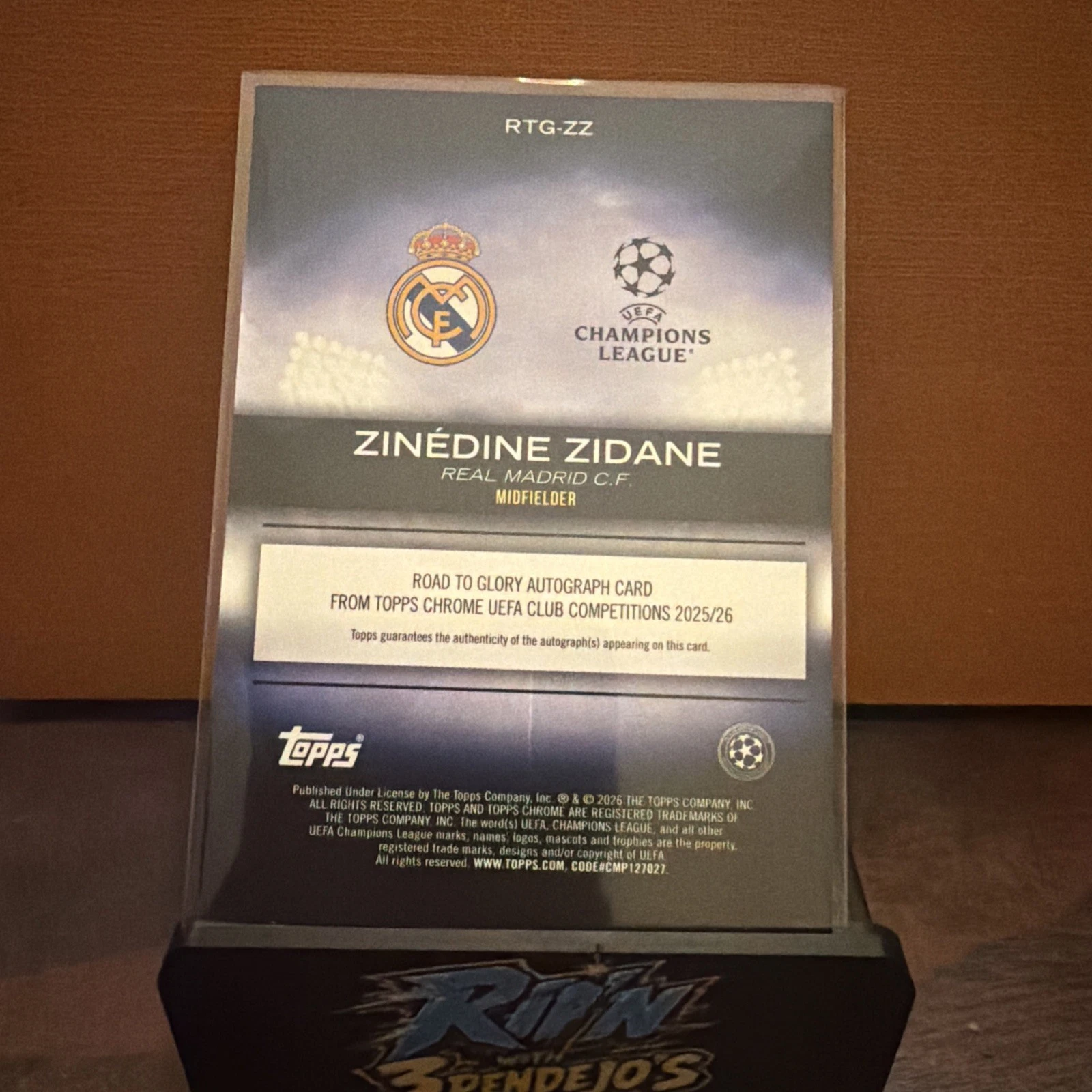 TOPPS ZINEDINE ZIDANE 2025-26 TOPPS CHROME ROAD TO GLORY BLACK AUTO 02/10