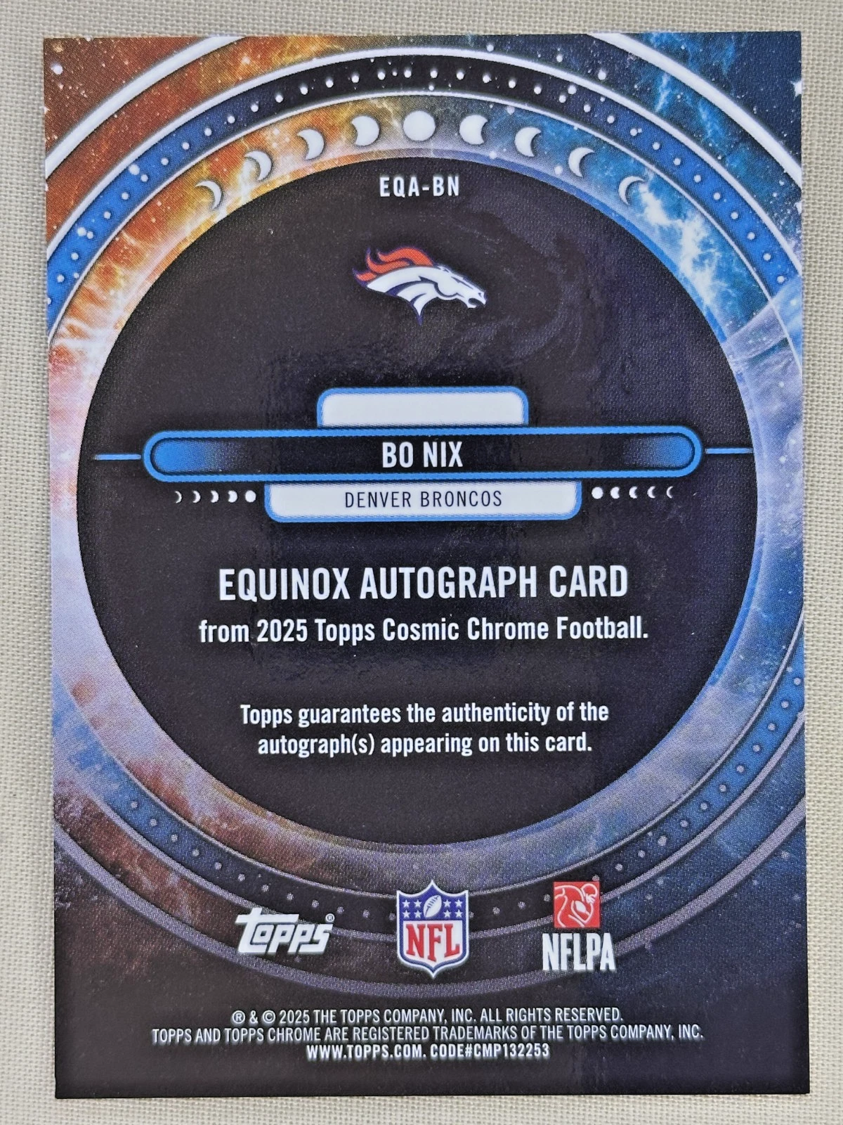 TOPPS COSMIC CHROME BO NIX EQUINOX ON-CARD AUTO /99 DENVER BRONCOS #EQA-BN 2025