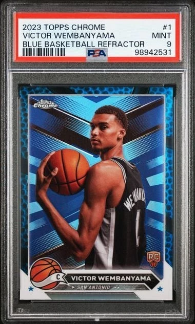 TOPPS CHROME VICTOR WEMBANYAMA #1 BLUE BASKETBALL REFRACTOR PSA 9 MINT 2023