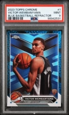 TOPPS CHROME VICTOR WEMBANYAMA #1 BLUE BASKETBALL REFRACTOR PSA 9 MINT 2023