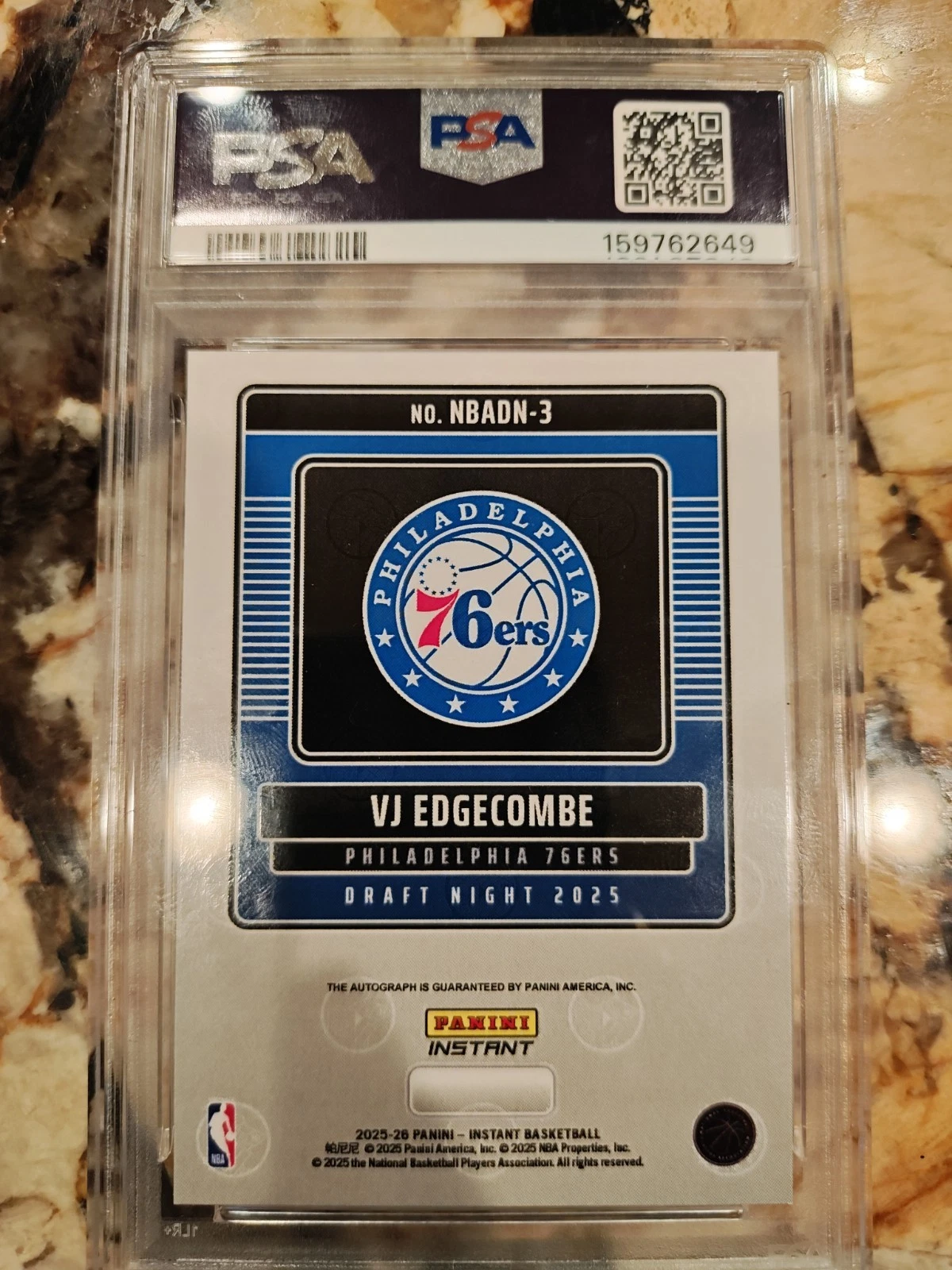 TOPPS 2025 PANINI INSTANT NBA DRAFT NIGHT - VJ EDGECOMBE #3 AUTOGRAPH