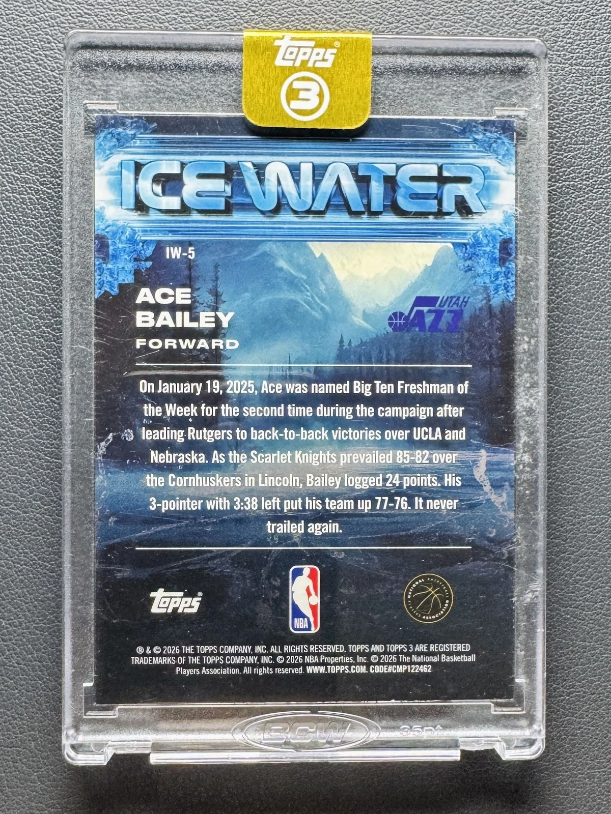 TOPPS 3 THREE ACE BAILEY #IW-5 RC ROOKIE ICE WATER PLATINUM 1/1 1OF1 2025-26