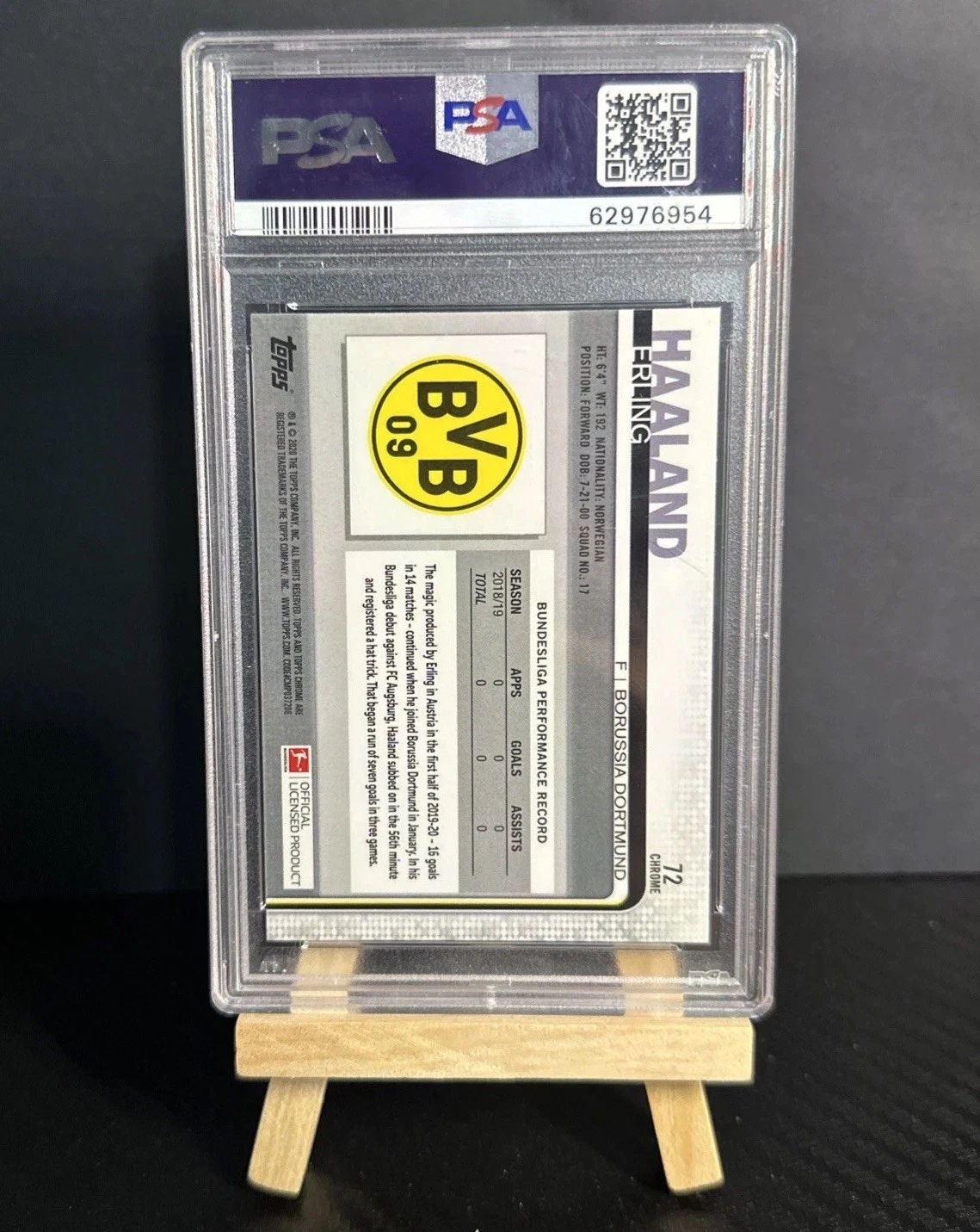 TOPPS CHROME BUNDESLIGA ERLING HAALAND ROOKIE RC SP #72 PSA 10 GEM MINT 2019