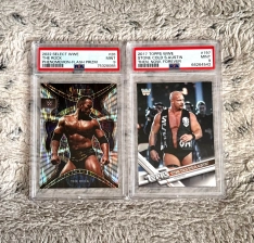TOPPS WWE PANINI SELECT THE ROCK FLASH PRIZM & TOPPS STONE COLD STEVE AUSTIN PSA 9 HOF