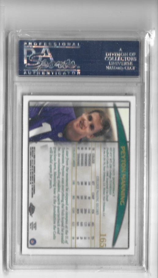 TOPPS CHROME PEYTON MANNING ROOKIE CARD COLTS PSA 9 MINT #165 HOF RCTOPPS CHROME PEYTON MANNING ROOKIE CARD COLTS PSA 9 MINT #165 HOF RC 1998
