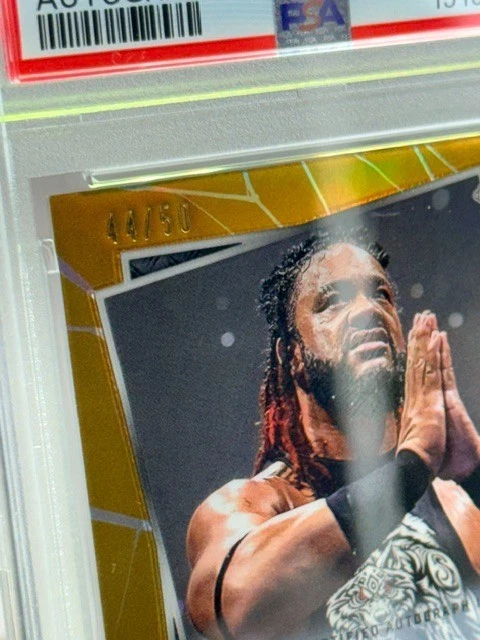TOPPS JACOB FATU AUTO GOLD REFRACTOR /50 PSA 8 WWE 2025 TOPPS CHROME ON CARD SIGNATURE