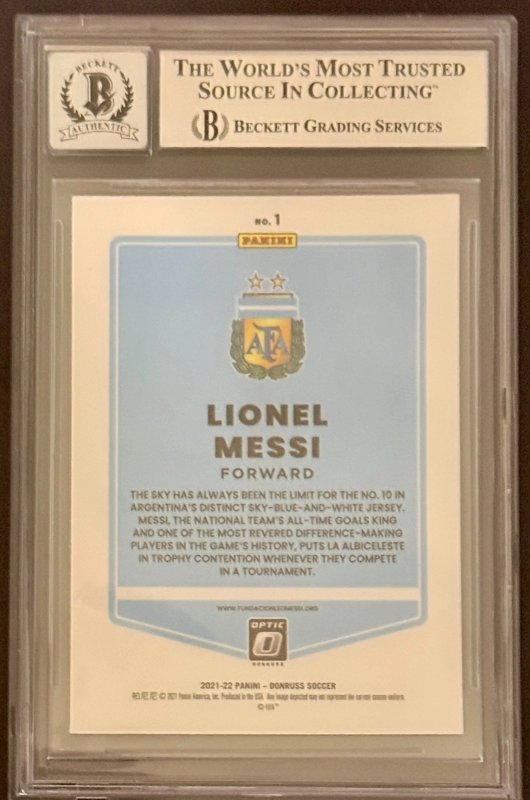 DONRUSS OPTIC #1 SIGNED LIONEL MESSI ARGENTINA BECKETT AUTO 10 2021-22