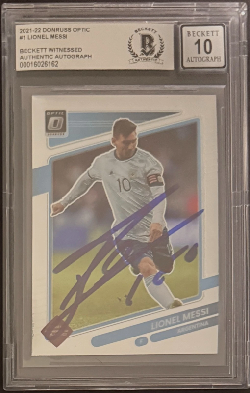 DONRUSS OPTIC #1 SIGNED LIONEL MESSI ARGENTINA BECKETT AUTO 10 2021-22