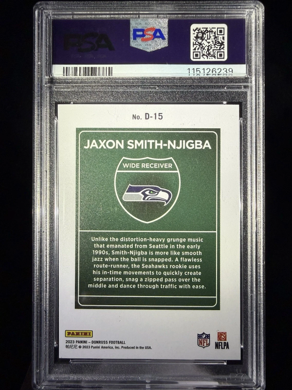 DONRUSS DOWNTOWN! JAXON SMITH-NJIGBA #D-15 RC PSA 9 2023