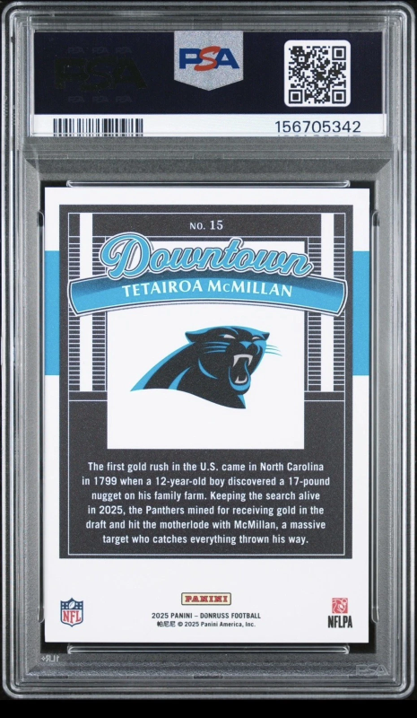 DONRUSS DOWNTOWN #15 TETAIROA MCMILLAN ROOKIE RC PSA 10 2025