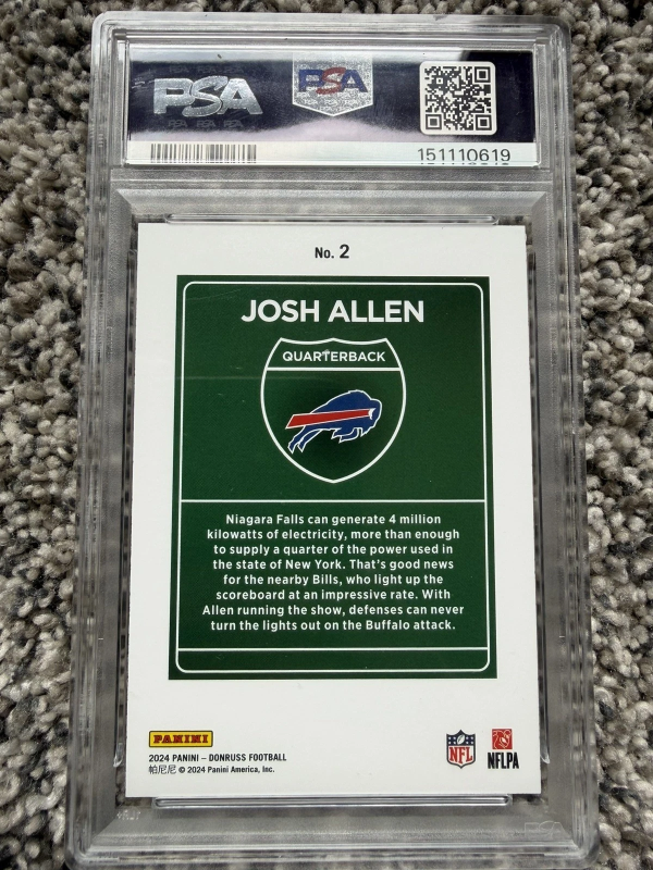 DONRUSS - DOWNTOWN! JOSH ALLEN #2 PSA 8 - BUFFALO BILLS 2024