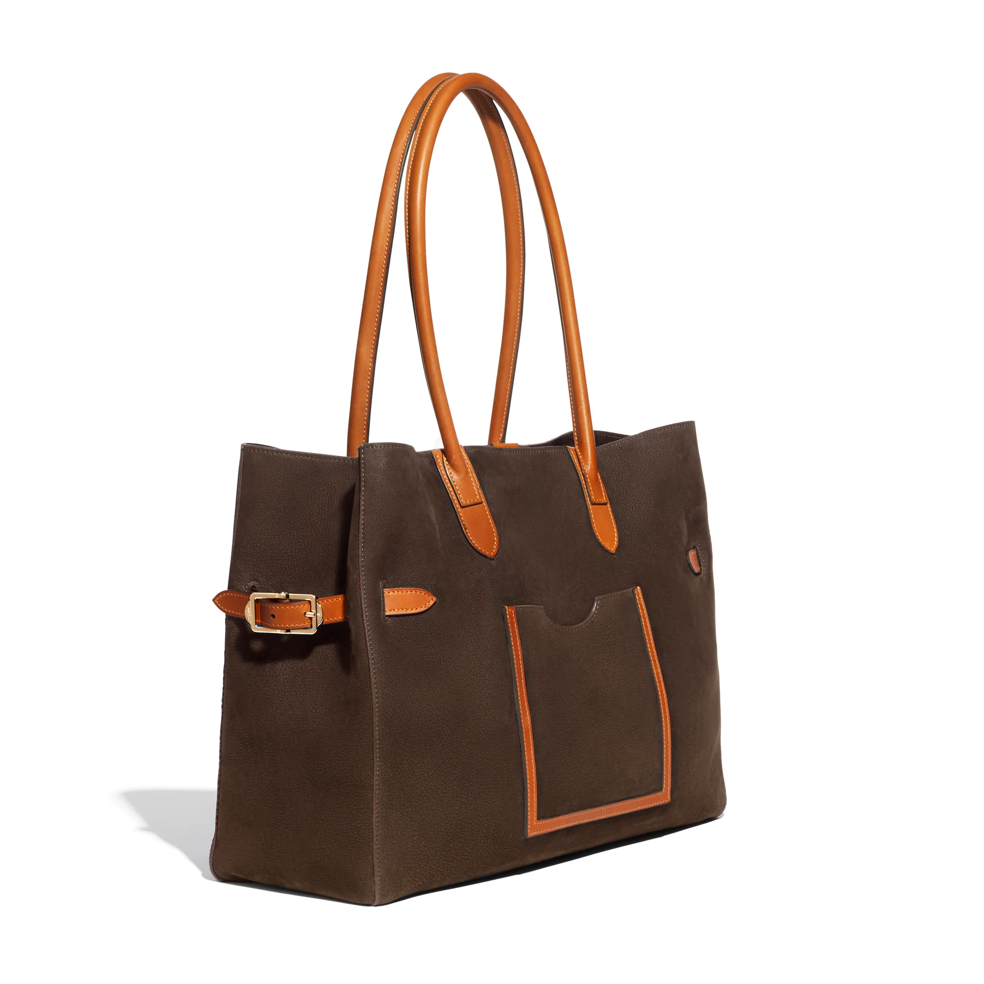 JOSEPH DUCLOS TOTE LECTOURE HORIZONTAL IN ÉCORCE ADAGIO LEATHER MATERIAL: GOLD BRASS