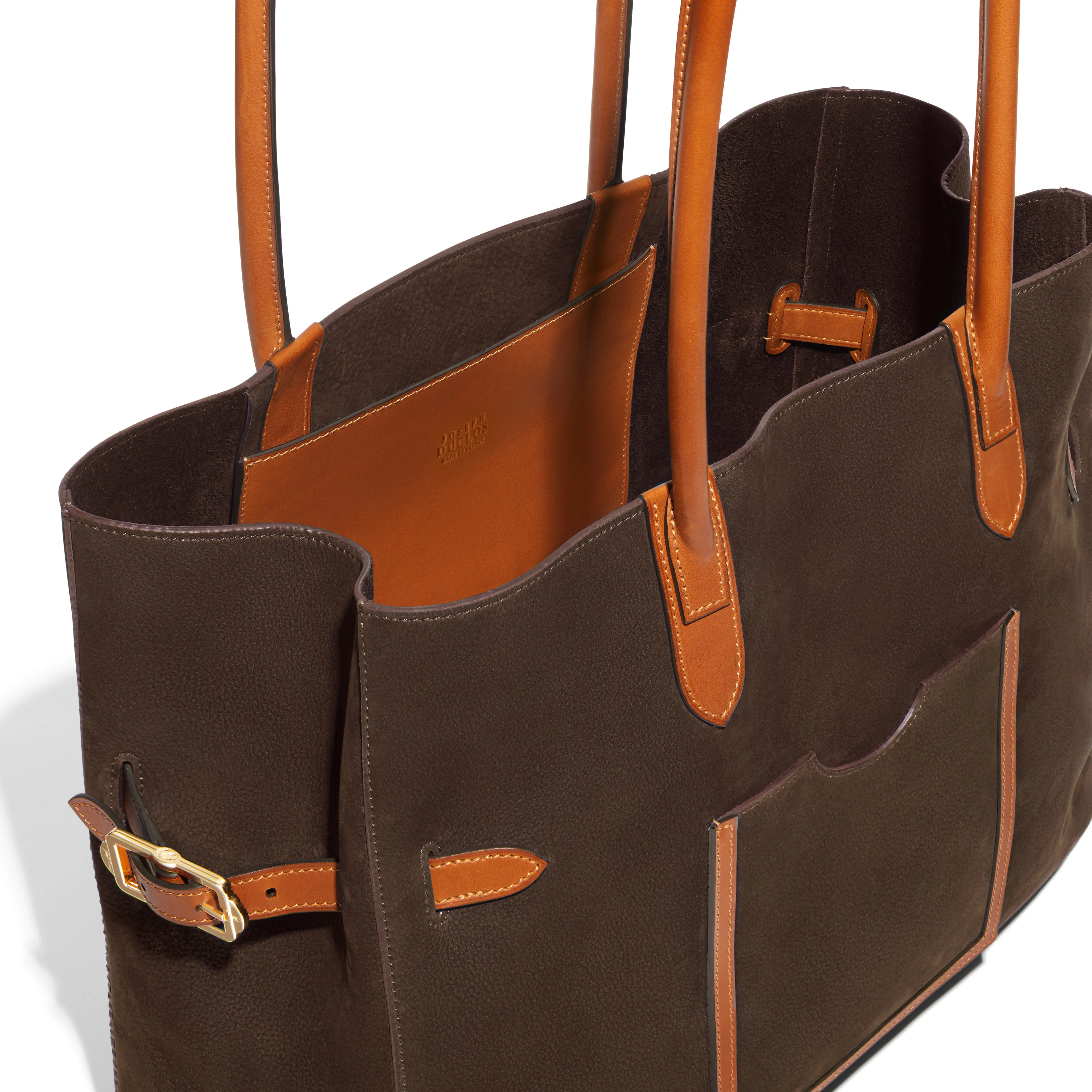 JOSEPH DUCLOS TOTE LECTOURE HORIZONTAL IN ÉCORCE ADAGIO LEATHER MATERIAL: GOLD BRASS
