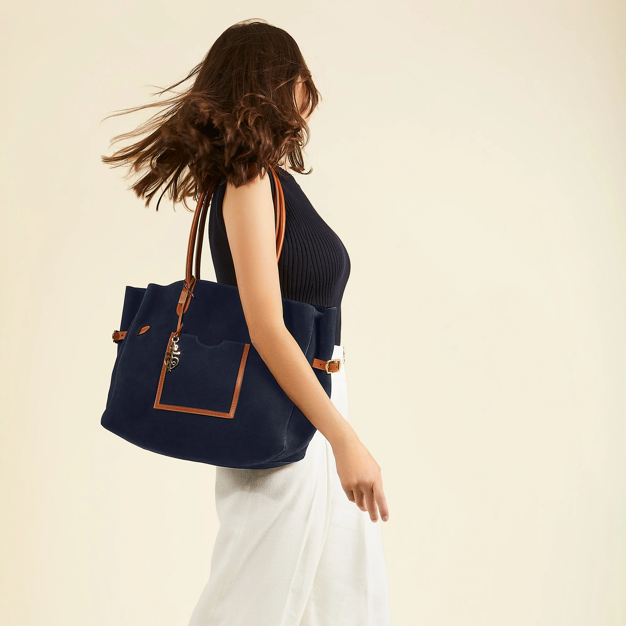 JOSEPH DUCLOS LECTOURE HORIZONTAL LEATHER TOTE NUANCE: BLEU RIVIèRE