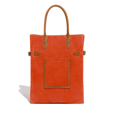 JOSEPH DUCLOS TOTE LECTOURE VERTICAL IN COQUELICOT ADAGIO LEATHER NUANCE: COQUELICOT & CHâTAIGNIER