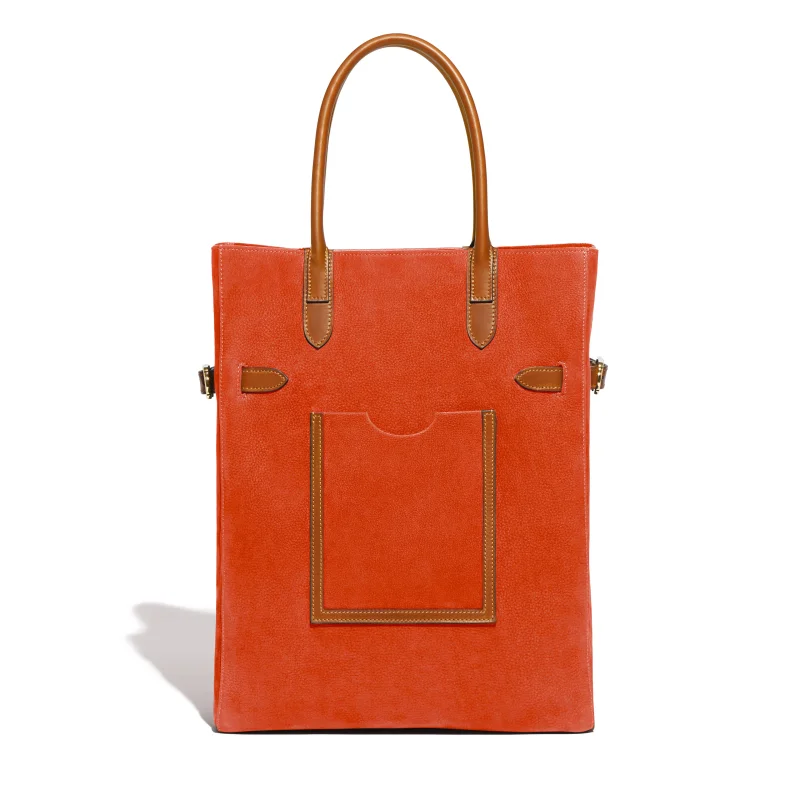 JOSEPH DUCLOS TOTE LECTOURE VERTICAL IN COQUELICOT ADAGIO LEATHER NUANCE: COQUELICOT & CHâTAIGNIER