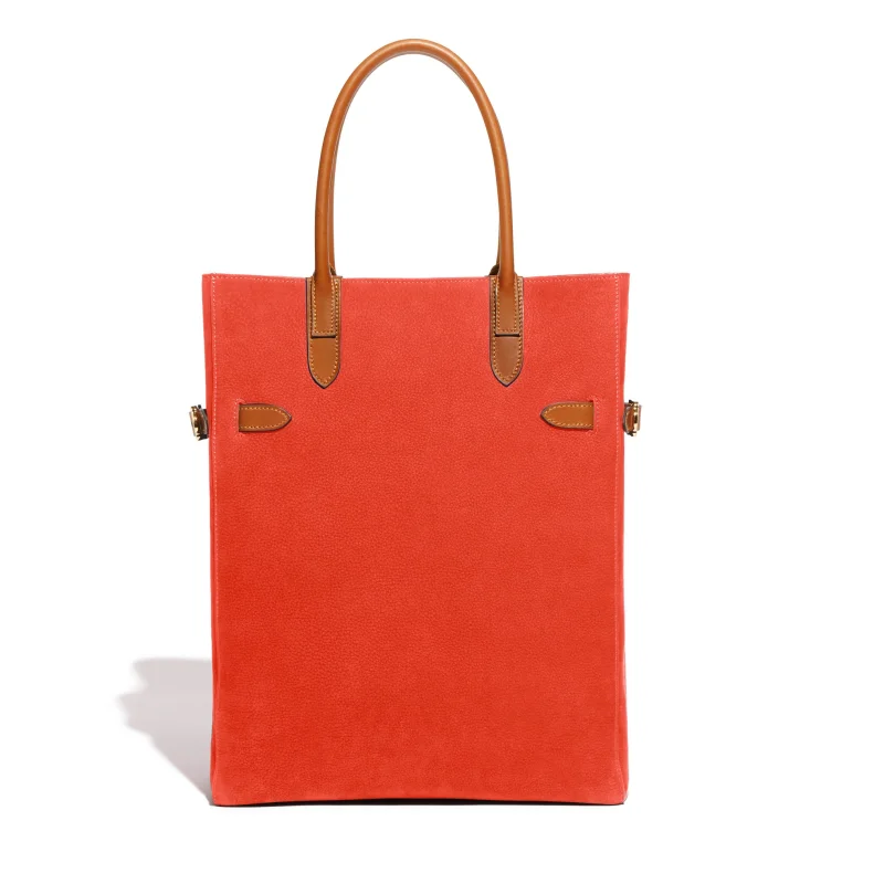 JOSEPH DUCLOS TOTE LECTOURE VERTICAL IN COQUELICOT ADAGIO LEATHER NUANCE: COQUELICOT & CHâTAIGNIER